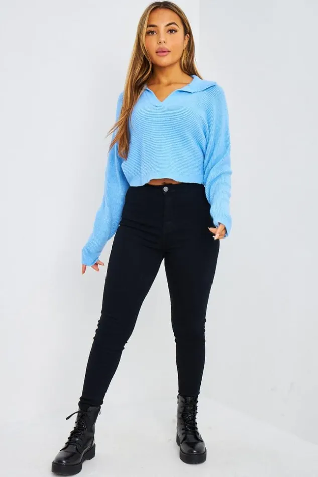 Women Pull Court En Mailles Bleu Col Rabat Blue Brentiny Paris Sweaters and Sweatshirts Women Pull Court En Mailles Bleu Col Rabat Blue Brentiny Paris Sweaters and Sweatshirts