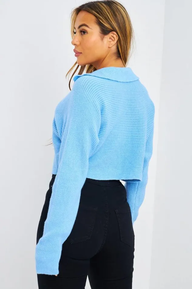 Women Pull Court En Mailles Bleu Col Rabat Blue Brentiny Paris Sweaters and Sweatshirts Women Pull Court En Mailles Bleu Col Rabat Blue Brentiny Paris Sweaters and Sweatshirts