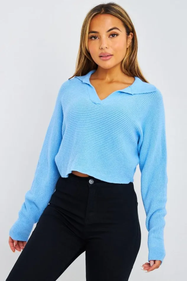 Women Pull Court En Mailles Bleu Col Rabat Blue Brentiny Paris Sweaters and Sweatshirts Women Pull Court En Mailles Bleu Col Rabat Blue Brentiny Paris Sweaters and Sweatshirts