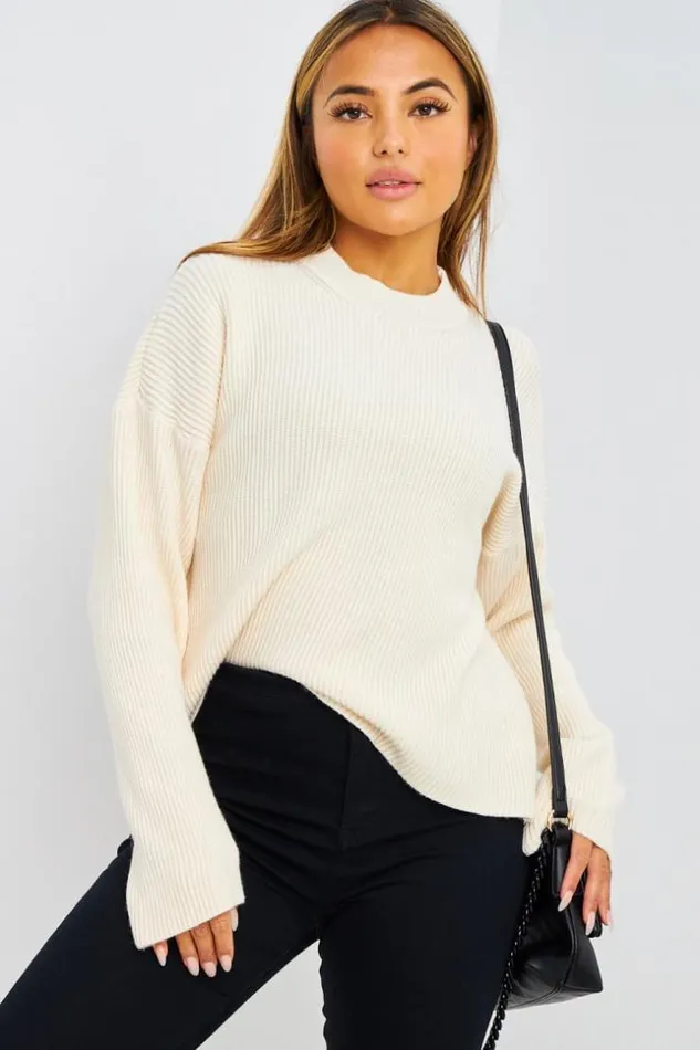 Women Pull cru En Grosses Mailles Ecru Brentiny Paris Sweaters and Sweatshirts