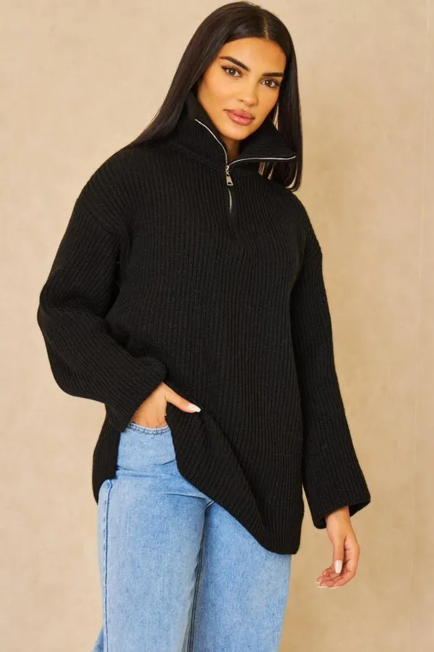 Women Pull En Mailles Col Montant Zipp Noir Black Brentiny Paris Sweaters and Sweatshirts Women Pull En Mailles Col Montant Zipp Noir Black Brentiny Paris Sweaters and Sweatshirts