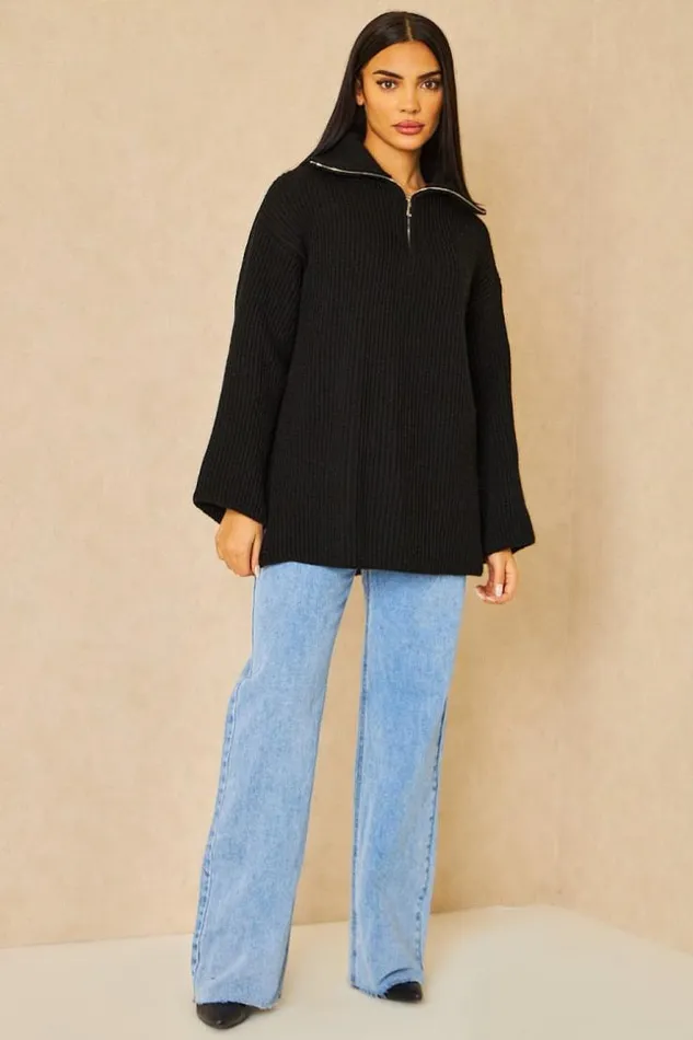 Women Pull En Mailles Col Montant Zipp Noir Black Brentiny Paris Sweaters and Sweatshirts Women Pull En Mailles Col Montant Zipp Noir Black Brentiny Paris Sweaters and Sweatshirts