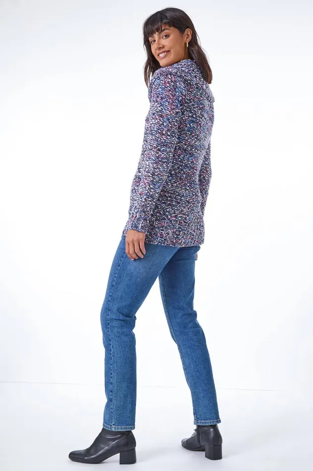 Women Purple Cowl Neck Tape Yarn Jumper Roman Knitwear