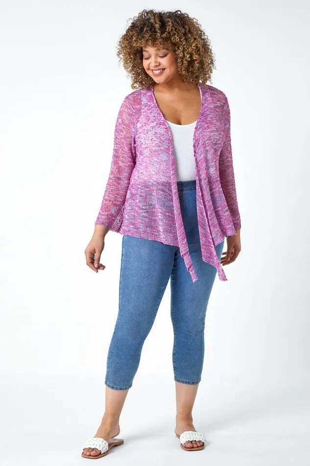 Women Purple Curve Knitted Waterfall Cardigan Roman Knitwear
