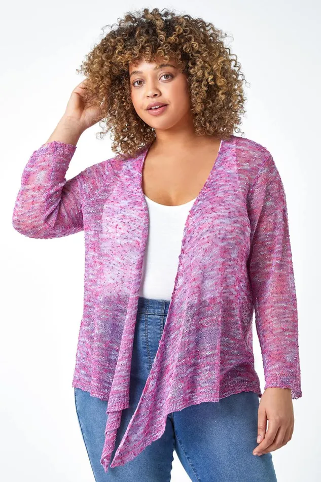 Women Purple Curve Knitted Waterfall Cardigan Roman Knitwear