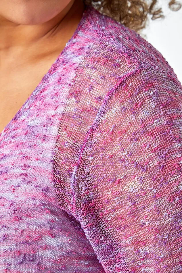 Women Purple Curve Knitted Waterfall Cardigan Roman Knitwear