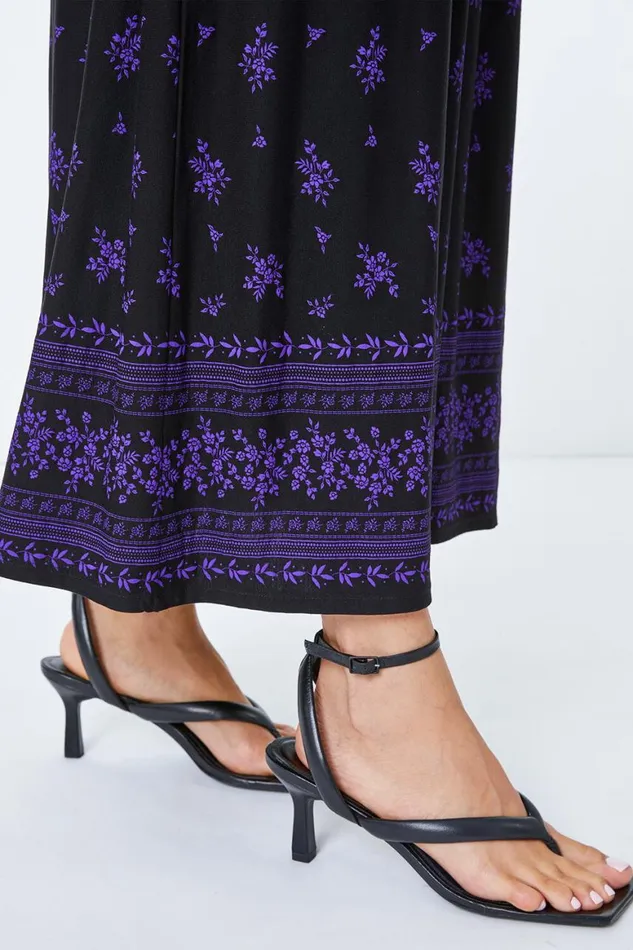 Women Purple Floral Stretch Maxi Dress Roman Dresses