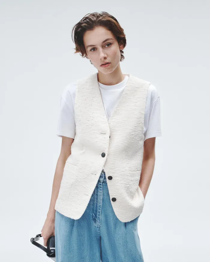 Women Rag and Bone Blazers and Vests Charlotte Italian Tweed Vest Ivory
