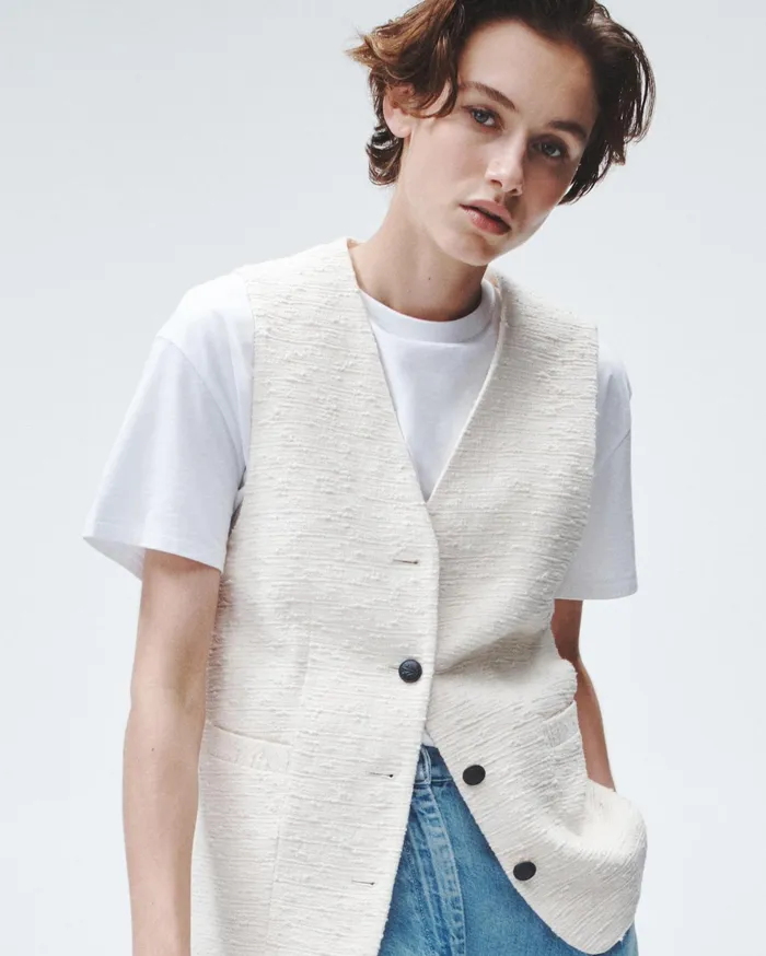 Women Rag and Bone Blazers and Vests Charlotte Italian Tweed Vest Ivory Women Rag and Bone Blazers and Vests Charlotte Italian Tweed Vest Ivory