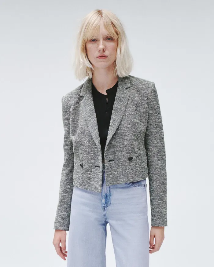 Women Rag and Bone Blazers and Vests Josie Italian Tweed Blazer Navy White Muti