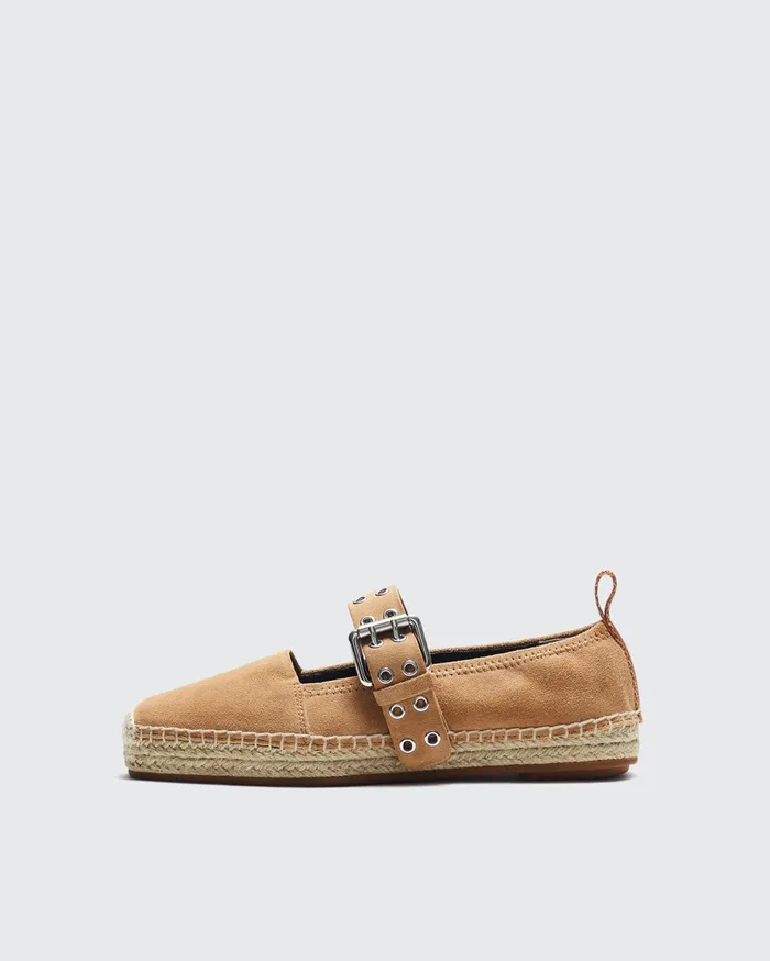 Women Rag and Bone Flats Anteros Espadrille Oak Brown Suede