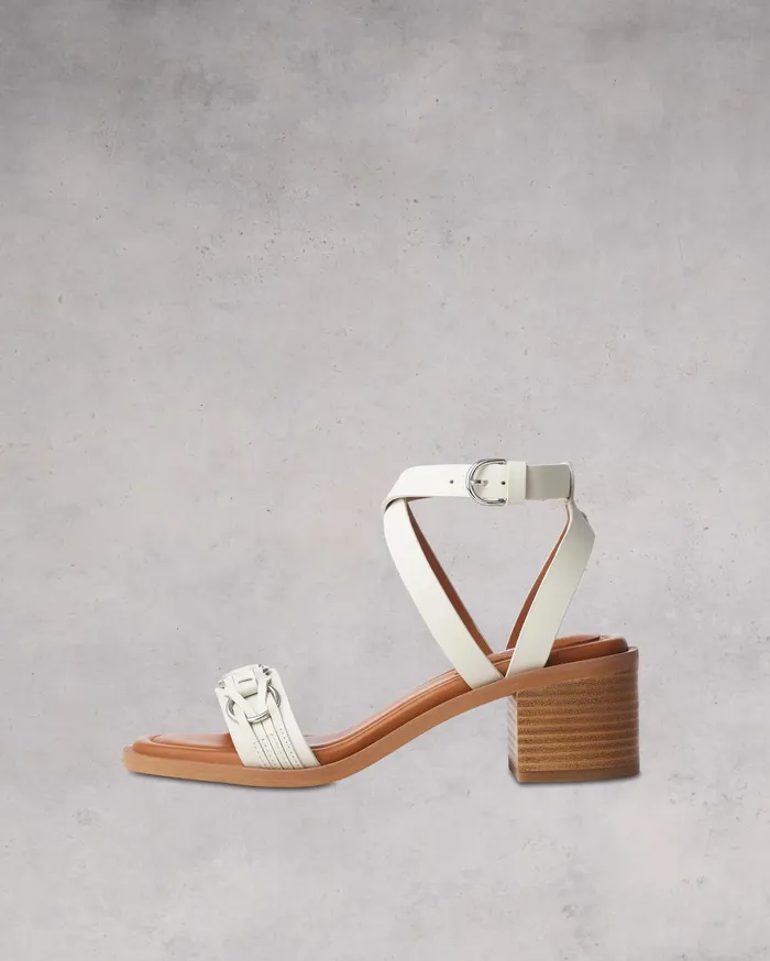 Women Rag and Bone Sandals Geo Chain Block Heel Antique White