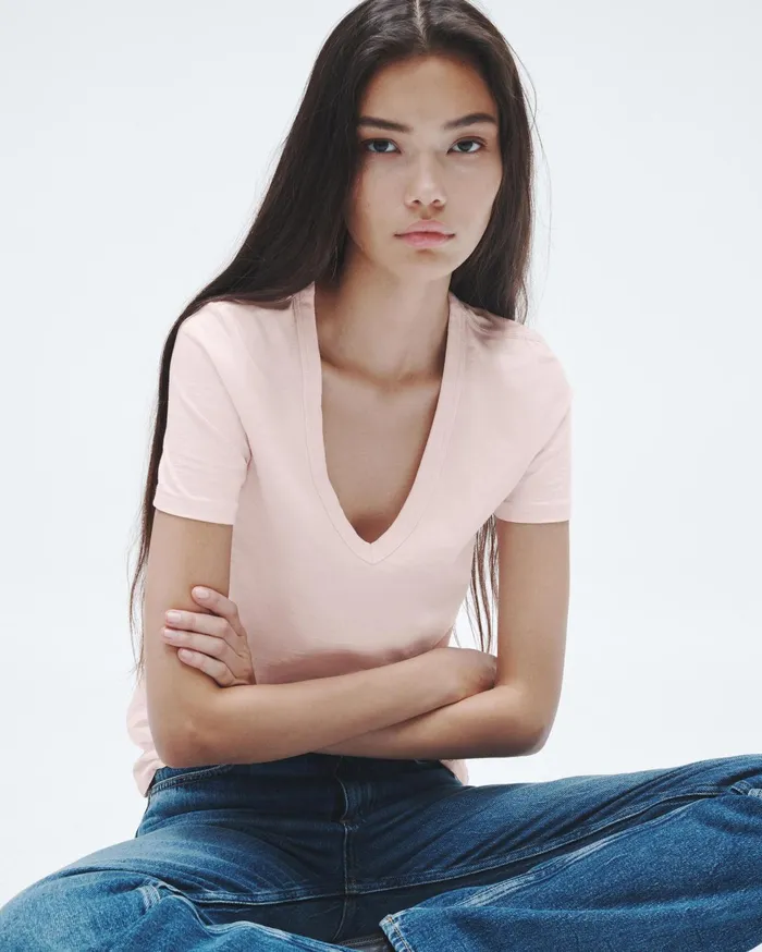 Women Rag and Bone TShirts The Slub Vee Blush Women Rag and Bone TShirts The Slub Vee Blush
