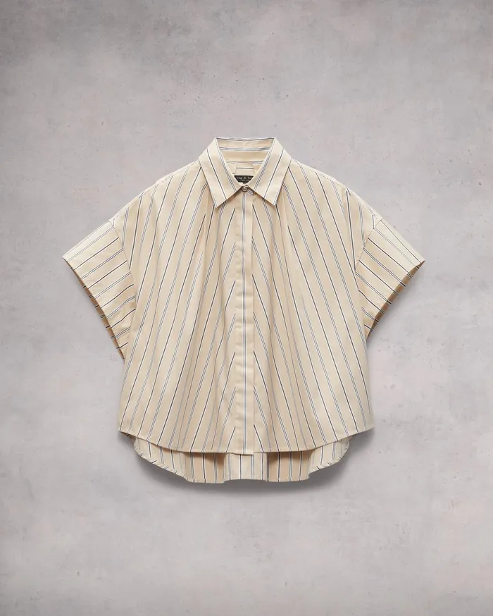 Women Rag and Bone Tops Martha Striped Cotton Poplin Shirt Khaki Stripe Women Rag and Bone Tops Martha Striped Cotton Poplin Shirt Khaki Stripe