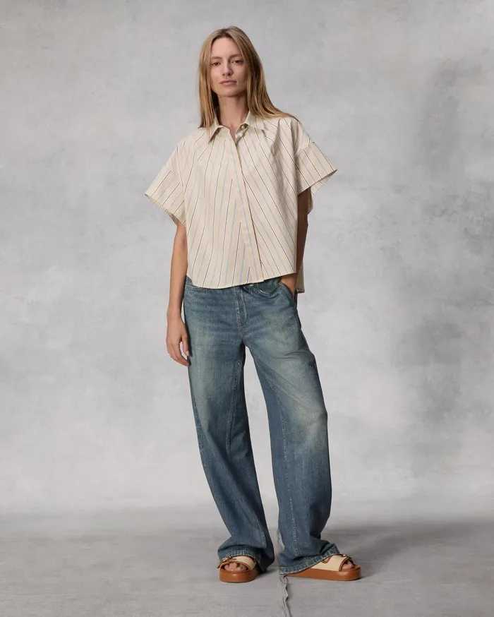 Women Rag and Bone Tops Martha Striped Cotton Poplin Shirt Khaki Stripe Women Rag and Bone Tops Martha Striped Cotton Poplin Shirt Khaki Stripe
