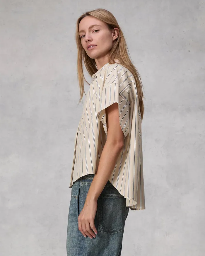 Women Rag and Bone Tops Martha Striped Cotton Poplin Shirt Khaki Stripe Women Rag and Bone Tops Martha Striped Cotton Poplin Shirt Khaki Stripe