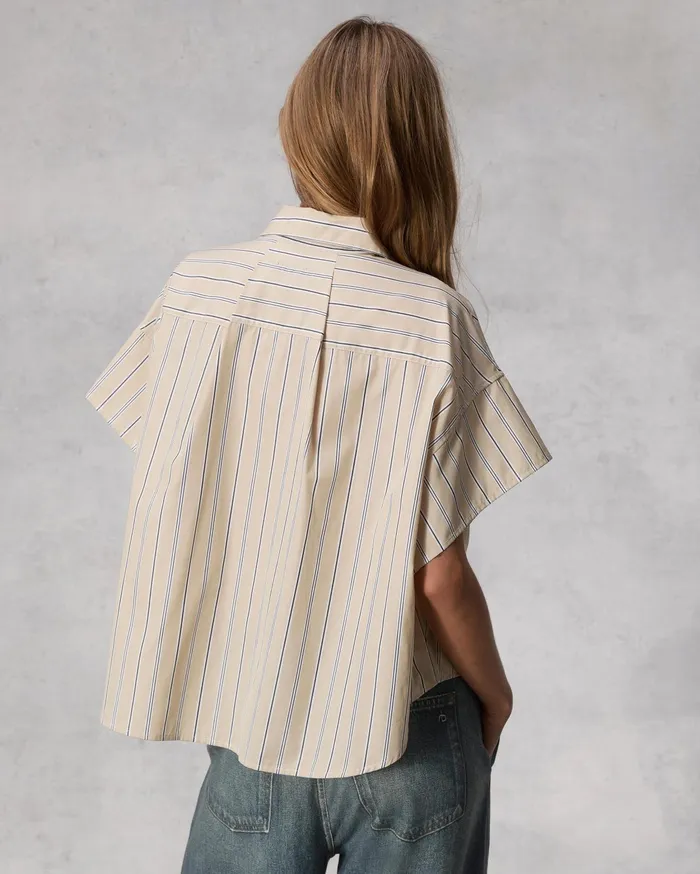 Women Rag and Bone Tops Martha Striped Cotton Poplin Shirt Khaki Stripe Women Rag and Bone Tops Martha Striped Cotton Poplin Shirt Khaki Stripe