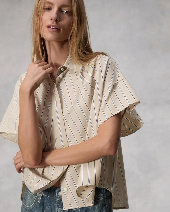 Women Rag and Bone Tops Martha Striped Cotton Poplin Shirt Khaki Stripe Women Rag and Bone Tops Martha Striped Cotton Poplin Shirt Khaki Stripe