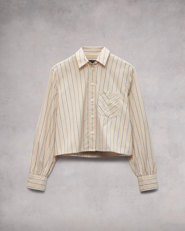 Women Rag and Bone Tops Maxine Cropped Cotton Poplin Shirt Khaki Multi Women Rag and Bone Tops Maxine Cropped Cotton Poplin Shirt Khaki Multi