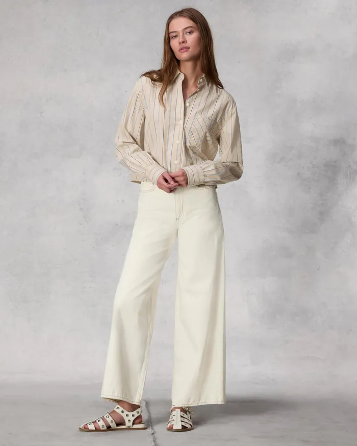 Women Rag and Bone Tops Maxine Cropped Cotton Poplin Shirt Khaki Multi Women Rag and Bone Tops Maxine Cropped Cotton Poplin Shirt Khaki Multi