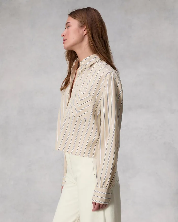 Women Rag and Bone Tops Maxine Cropped Cotton Poplin Shirt Khaki Multi Women Rag and Bone Tops Maxine Cropped Cotton Poplin Shirt Khaki Multi