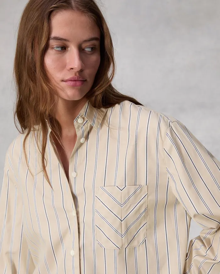 Women Rag and Bone Tops Maxine Cropped Cotton Poplin Shirt Khaki Multi Women Rag and Bone Tops Maxine Cropped Cotton Poplin Shirt Khaki Multi