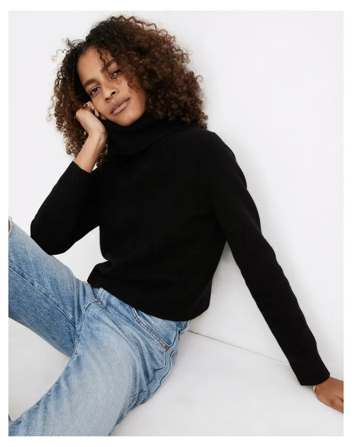 Women Resourced Cashmere Crop Turtleneck Sweater True Black Madewell Sweaters