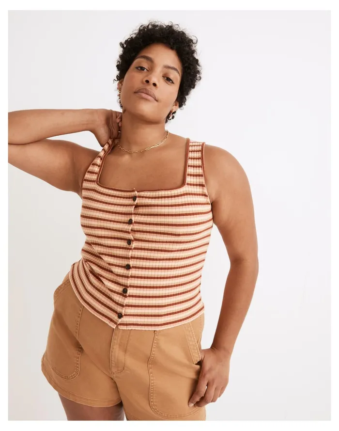 Women Resourced Ribbed Button Front Crop Tank In Braxton Stripe Burnt Umber Madewell Tops and Shirts Women Resourced Ribbed Button Front Crop Tank In Braxton Stripe Burnt Umber Madewell Tops and Shirts
