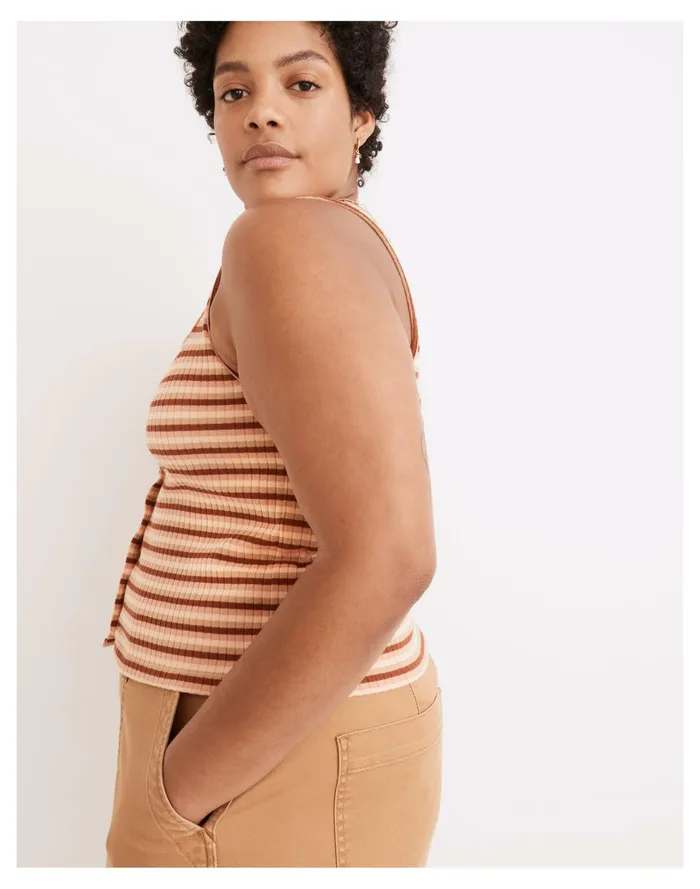 Women Resourced Ribbed Button Front Crop Tank In Braxton Stripe Burnt Umber Madewell Tops and Shirts Women Resourced Ribbed Button Front Crop Tank In Braxton Stripe Burnt Umber Madewell Tops and Shirts