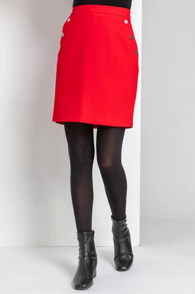 Women Red A Line Button Detail Skirt Roman Skirts