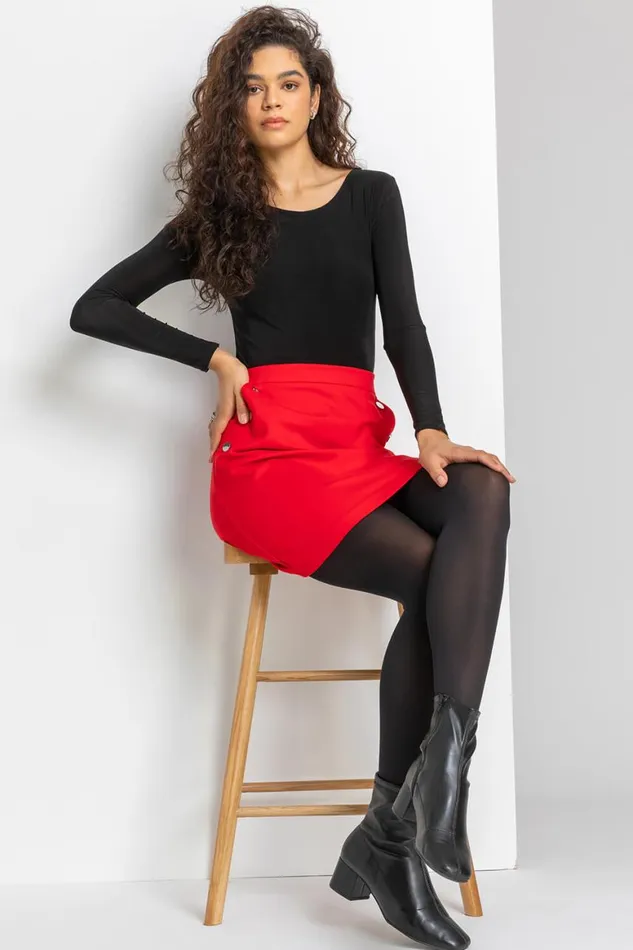 Women Red A Line Button Detail Skirt Roman Skirts