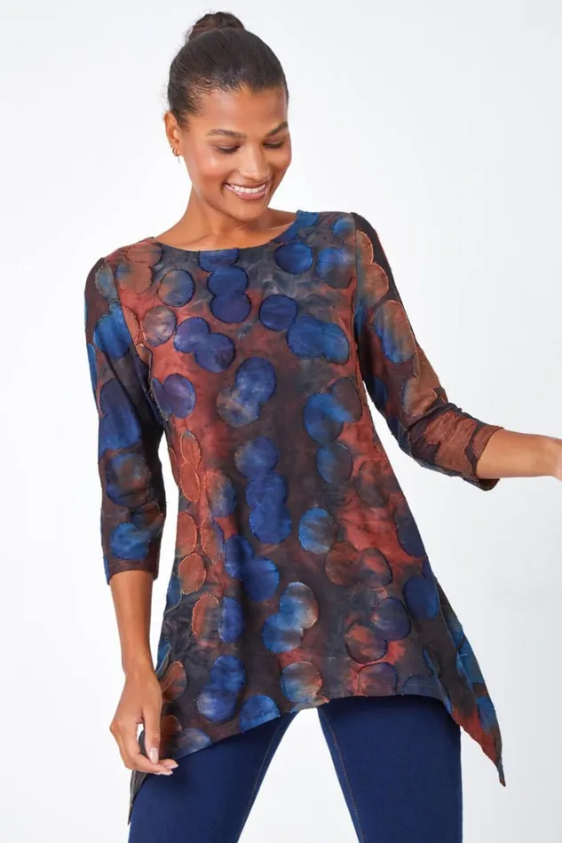 Women Red Cotton Blend Spot Print Stretch Top Roman Tops