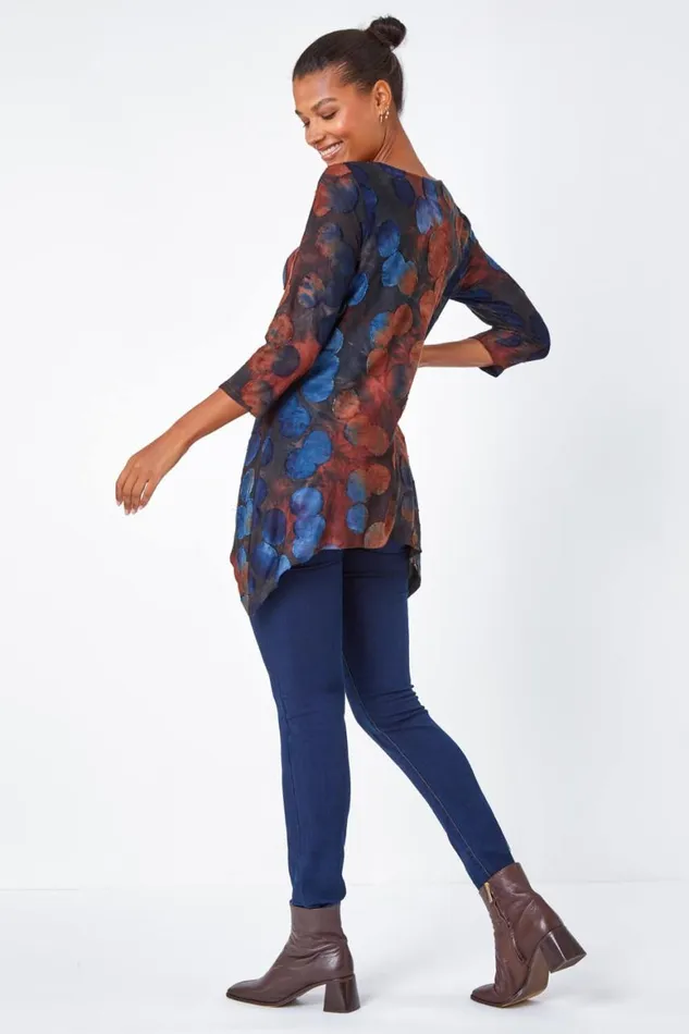 Women Red Cotton Blend Spot Print Stretch Top Roman Tops