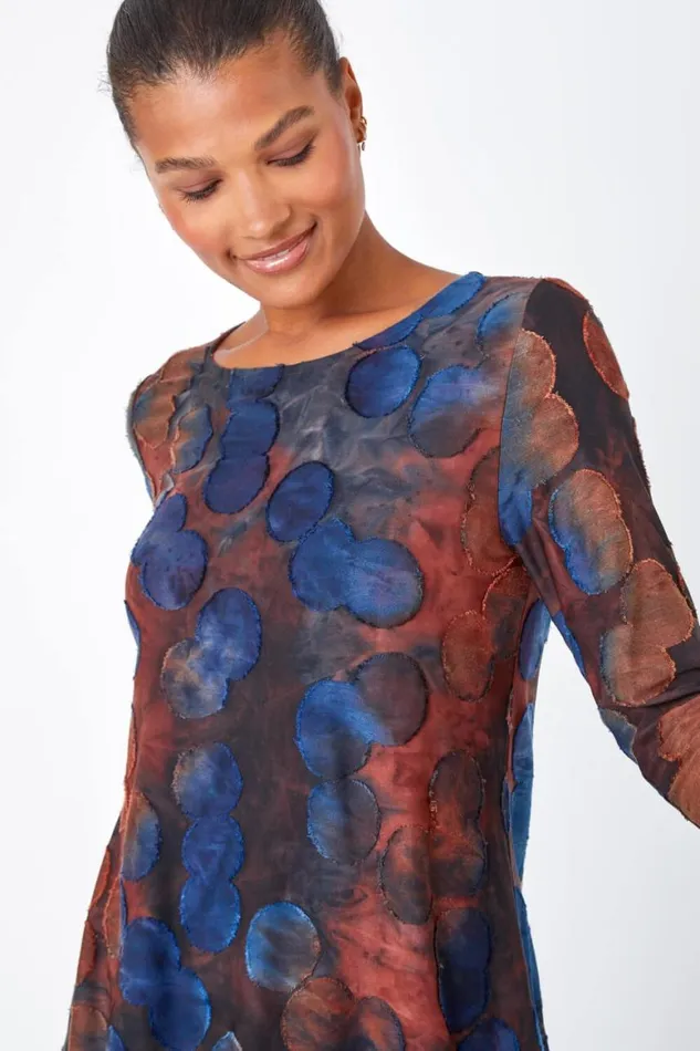 Women Red Cotton Blend Spot Print Stretch Top Roman Tops