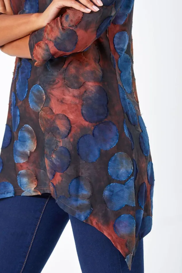 Women Red Cotton Blend Spot Print Stretch Top Roman Tops