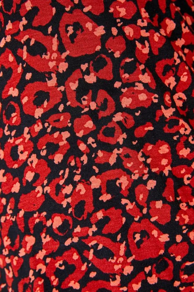 Women Red Curve Animal Print Panel Jersey Top Roman Tops