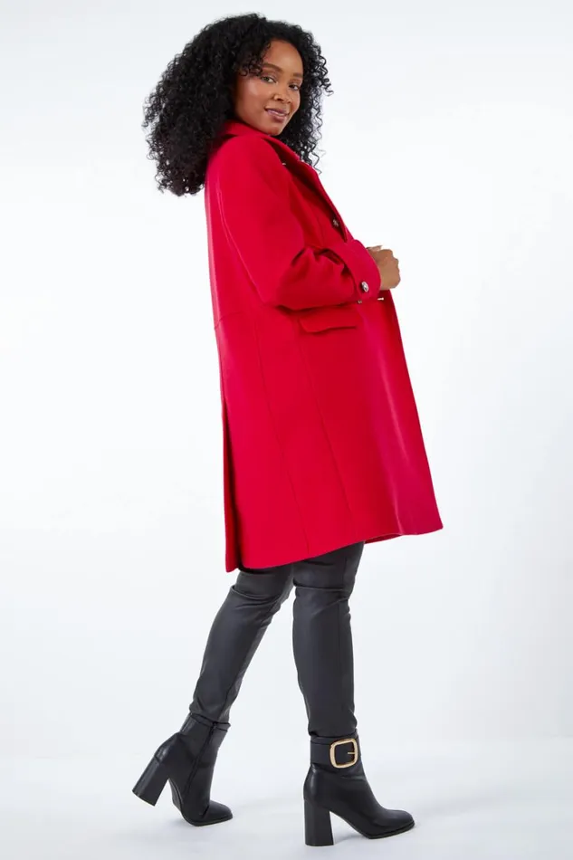 Women Red Petite Double Breasted Military Coat Roman Coats