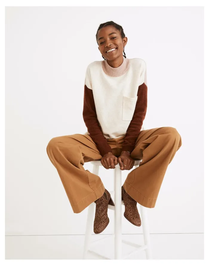 Women Redmond Mockneck Pocket Sweater In Colorblock Heather Gardenia Madewell Sweaters Women Redmond Mockneck Pocket Sweater In Colorblock Heather Gardenia Madewell Sweaters