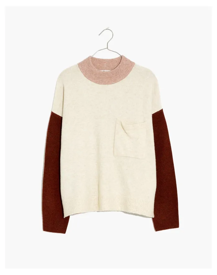 Women Redmond Mockneck Pocket Sweater In Colorblock Heather Gardenia Madewell Sweaters Women Redmond Mockneck Pocket Sweater In Colorblock Heather Gardenia Madewell Sweaters