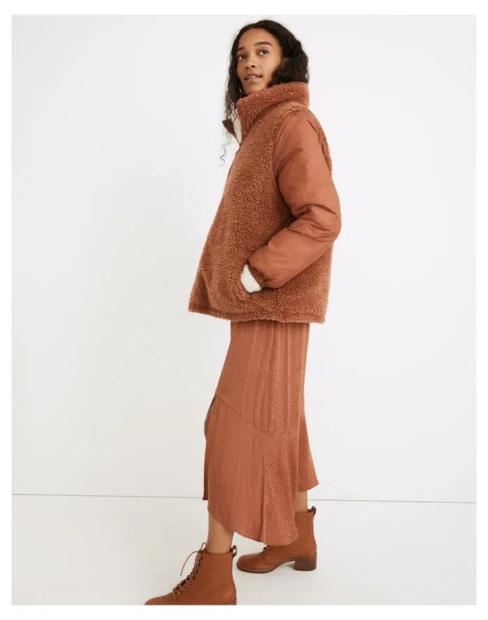 Women Reversible Sherpa Puffer Jacket Warm Umber Madewell Jackets