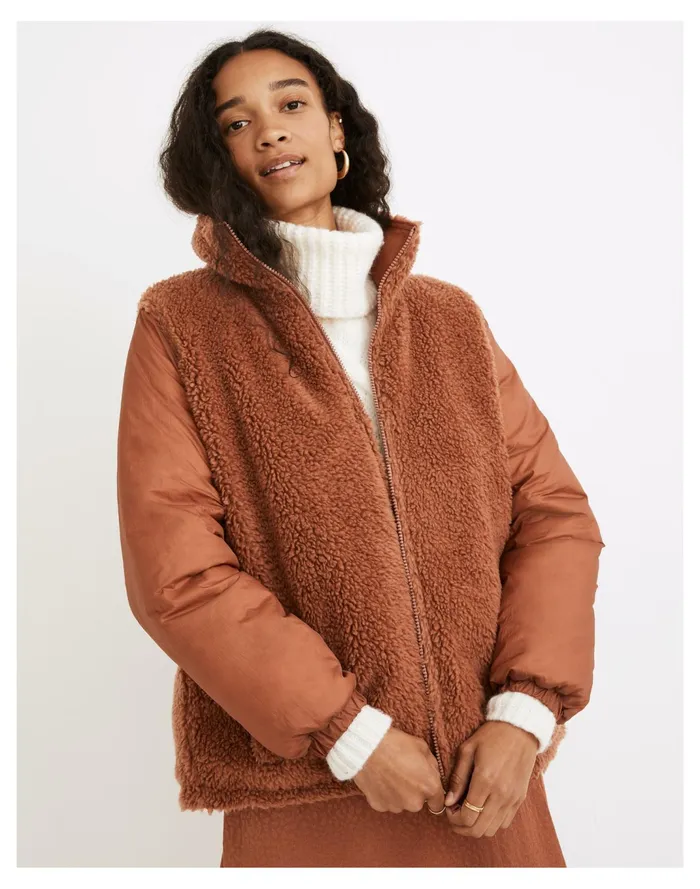 Women Reversible Sherpa Puffer Jacket Warm Umber Madewell Jackets Women Reversible Sherpa Puffer Jacket Warm Umber Madewell Jackets