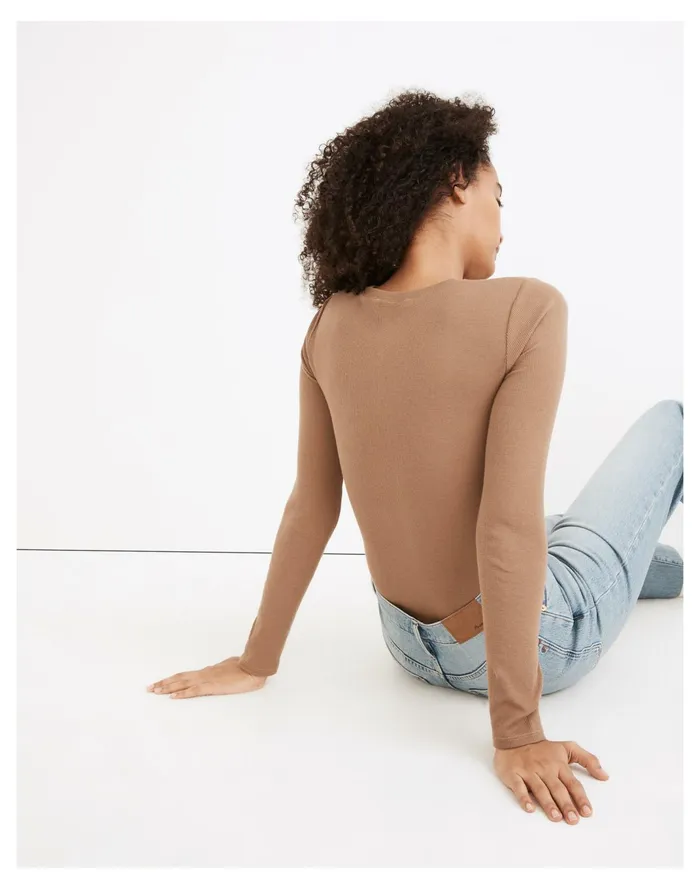 Women Ribbed Crewneck Full Coverage Bodysuit Weathered Walnut Madewell Tees Women Ribbed Crewneck Full Coverage Bodysuit Weathered Walnut Madewell Tees