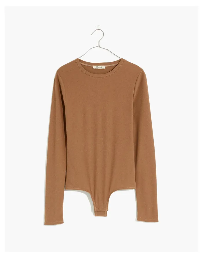 Women Ribbed Crewneck Full Coverage Bodysuit Weathered Walnut Madewell Tees Women Ribbed Crewneck Full Coverage Bodysuit Weathered Walnut Madewell Tees