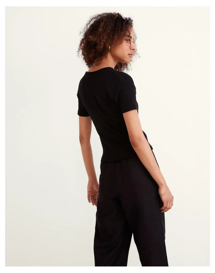 Women Ribbed Wrap Crop Top True Black Madewell Tops and Shirts Women Ribbed Wrap Crop Top True Black Madewell Tops and Shirts