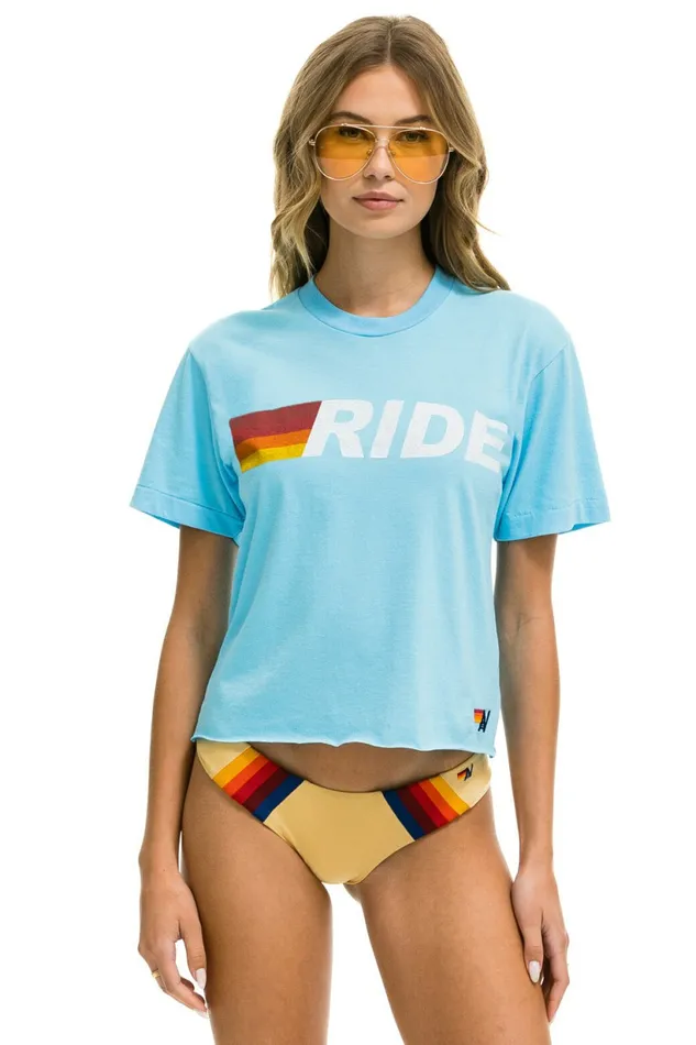 Women RIDE LOGO WHITE BOYFRIEND TEE 8211 SKY Aviator Nation UnisexTees
