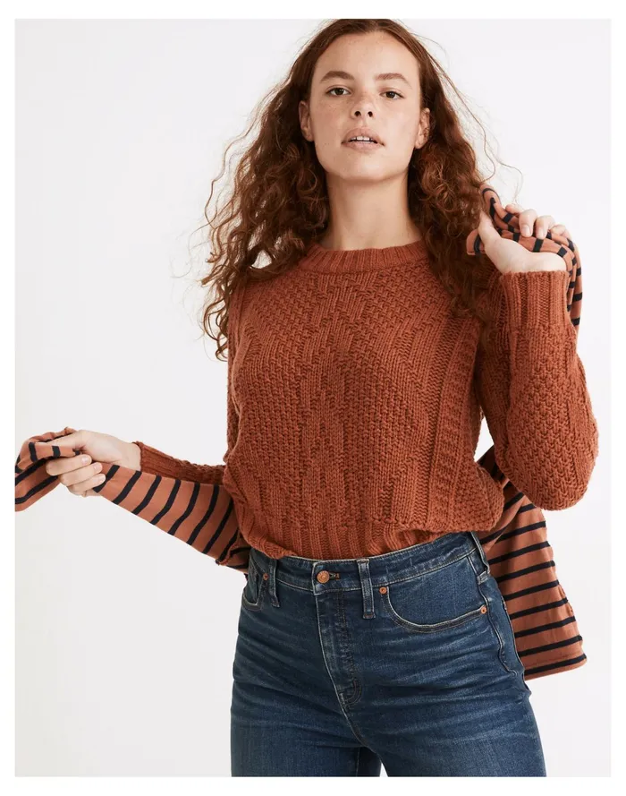 Women Ridgecrest Cable Pullover Sweater Hthr Cumin Madewell Sweaters