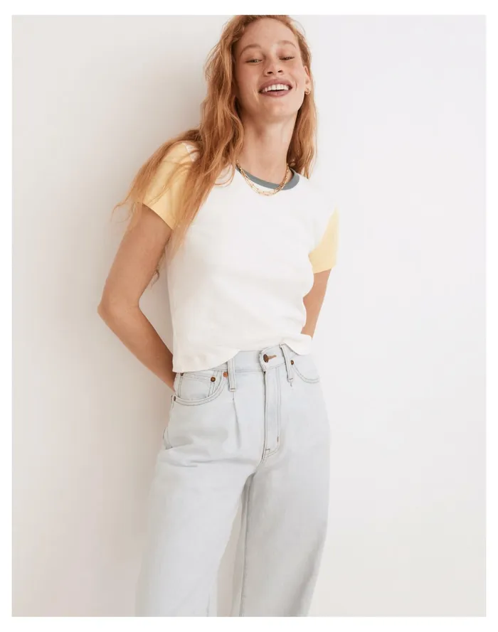 Women Rivet and Thread Baby Tee In Colorblock Antique Cream Pale Maize Madewell Tees