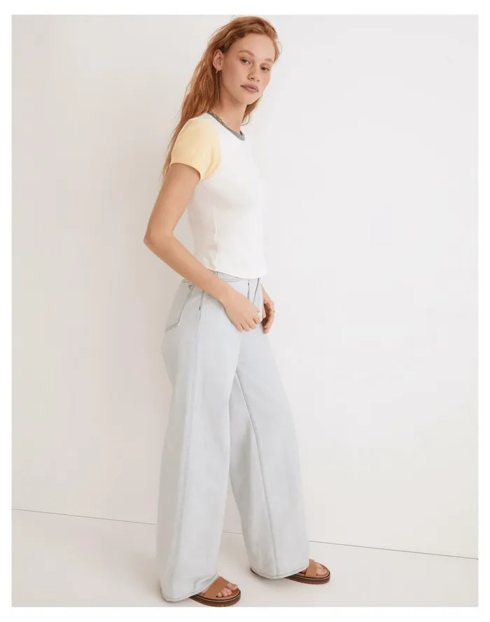Women Rivet and Thread Baby Tee In Colorblock Antique Cream Pale Maize Madewell Tees Women Rivet and Thread Baby Tee In Colorblock Antique Cream Pale Maize Madewell Tees