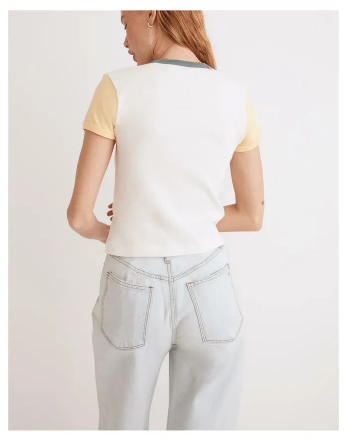 Women Rivet and Thread Baby Tee In Colorblock Antique Cream Pale Maize Madewell Tees Women Rivet and Thread Baby Tee In Colorblock Antique Cream Pale Maize Madewell Tees