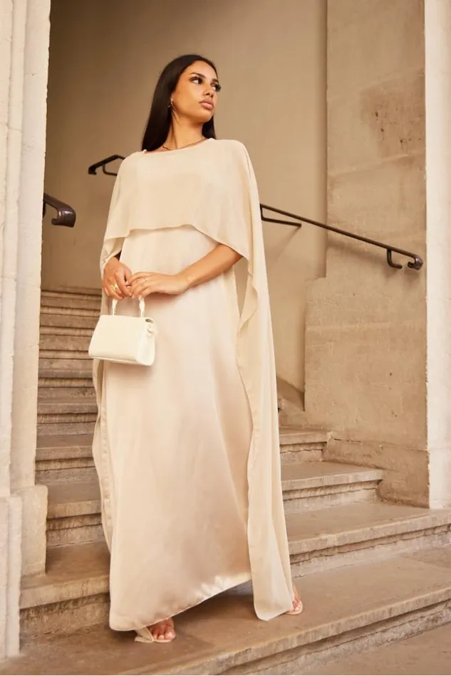 Women Robe Beige Ample Satine Empicement Voile Beige Brentiny Paris Ceremonial Outfits